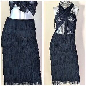 EXPRESS Layered Fringe Grunge Party Cocktail Ballroom Y2K Skirt Dress